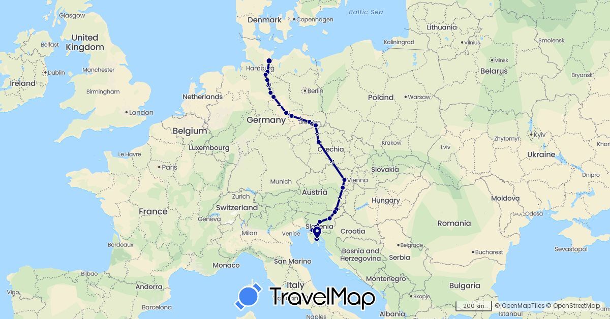 TravelMap itinerary: driving in Austria, Czech Republic, Germany, Croatia, Slovenia (Europe)